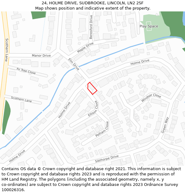 24, HOLME DRIVE, SUDBROOKE, LINCOLN, LN2 2SF: Location map and indicative extent of plot