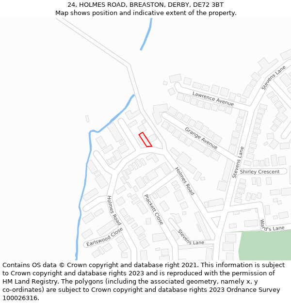24, HOLMES ROAD, BREASTON, DERBY, DE72 3BT: Location map and indicative extent of plot