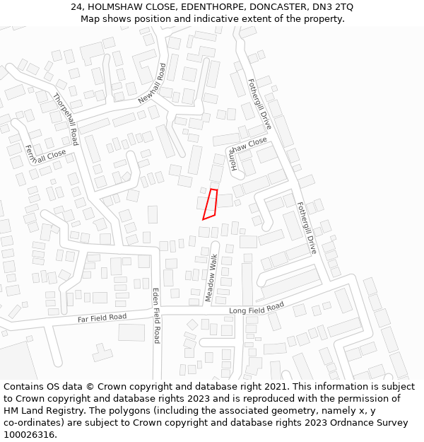 24, HOLMSHAW CLOSE, EDENTHORPE, DONCASTER, DN3 2TQ: Location map and indicative extent of plot