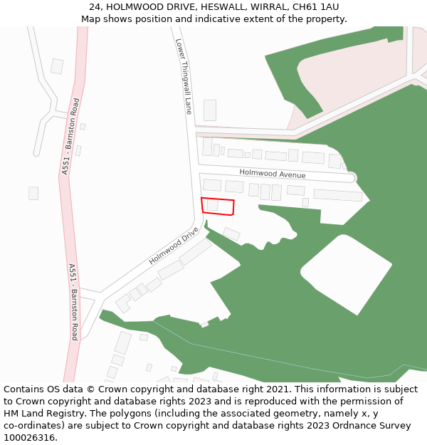 24, HOLMWOOD DRIVE, HESWALL, WIRRAL, CH61 1AU: Location map and indicative extent of plot