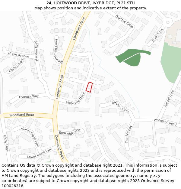 24, HOLTWOOD DRIVE, IVYBRIDGE, PL21 9TH: Location map and indicative extent of plot