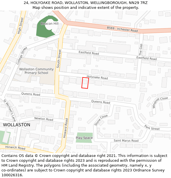 24, HOLYOAKE ROAD, WOLLASTON, WELLINGBOROUGH, NN29 7RZ: Location map and indicative extent of plot