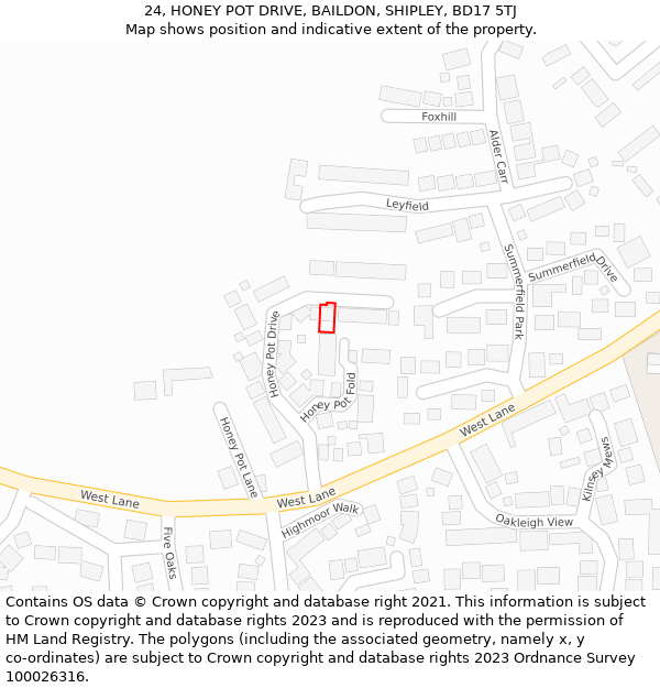 24, HONEY POT DRIVE, BAILDON, SHIPLEY, BD17 5TJ: Location map and indicative extent of plot