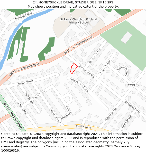 24, HONEYSUCKLE DRIVE, STALYBRIDGE, SK15 2PS: Location map and indicative extent of plot