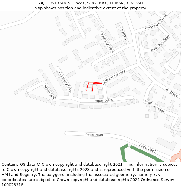 24, HONEYSUCKLE WAY, SOWERBY, THIRSK, YO7 3SH: Location map and indicative extent of plot