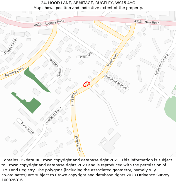 24, HOOD LANE, ARMITAGE, RUGELEY, WS15 4AG: Location map and indicative extent of plot