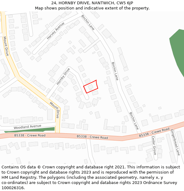 24, HORNBY DRIVE, NANTWICH, CW5 6JP: Location map and indicative extent of plot