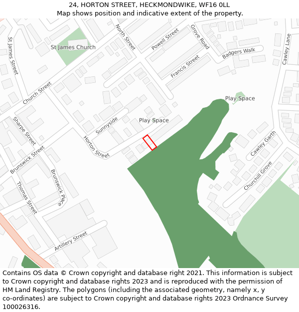 24, HORTON STREET, HECKMONDWIKE, WF16 0LL: Location map and indicative extent of plot