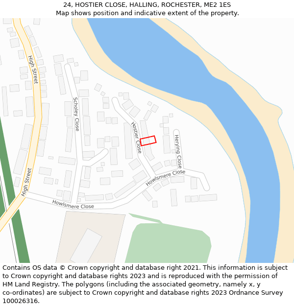 24, HOSTIER CLOSE, HALLING, ROCHESTER, ME2 1ES: Location map and indicative extent of plot