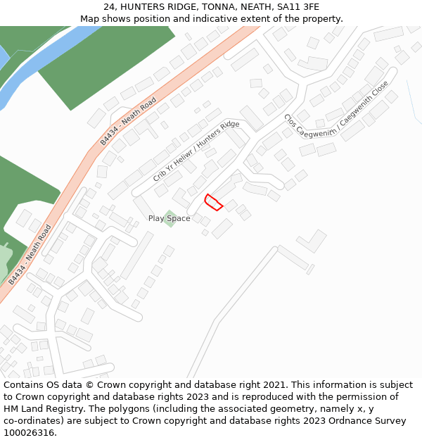 24, HUNTERS RIDGE, TONNA, NEATH, SA11 3FE: Location map and indicative extent of plot