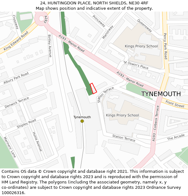 24, HUNTINGDON PLACE, NORTH SHIELDS, NE30 4RF: Location map and indicative extent of plot