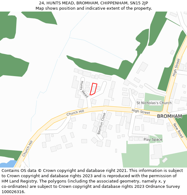 24, HUNTS MEAD, BROMHAM, CHIPPENHAM, SN15 2JP: Location map and indicative extent of plot
