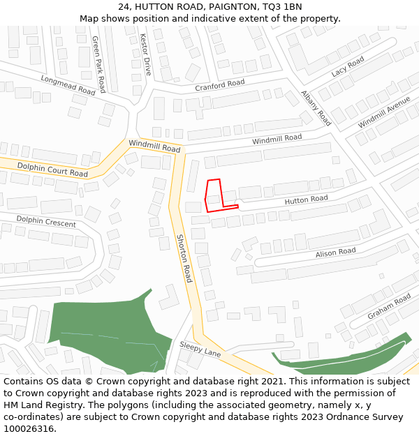 24, HUTTON ROAD, PAIGNTON, TQ3 1BN: Location map and indicative extent of plot
