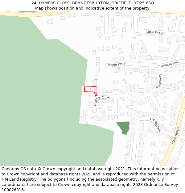 24, HYMERS CLOSE, BRANDESBURTON, DRIFFIELD, YO25 8SQ: Location map and indicative extent of plot