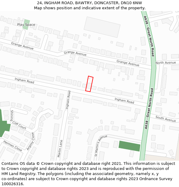 24, INGHAM ROAD, BAWTRY, DONCASTER, DN10 6NW: Location map and indicative extent of plot