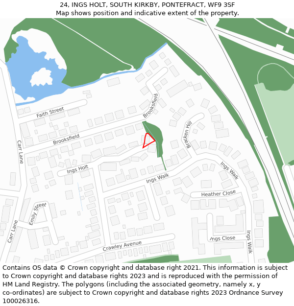 24, INGS HOLT, SOUTH KIRKBY, PONTEFRACT, WF9 3SF: Location map and indicative extent of plot