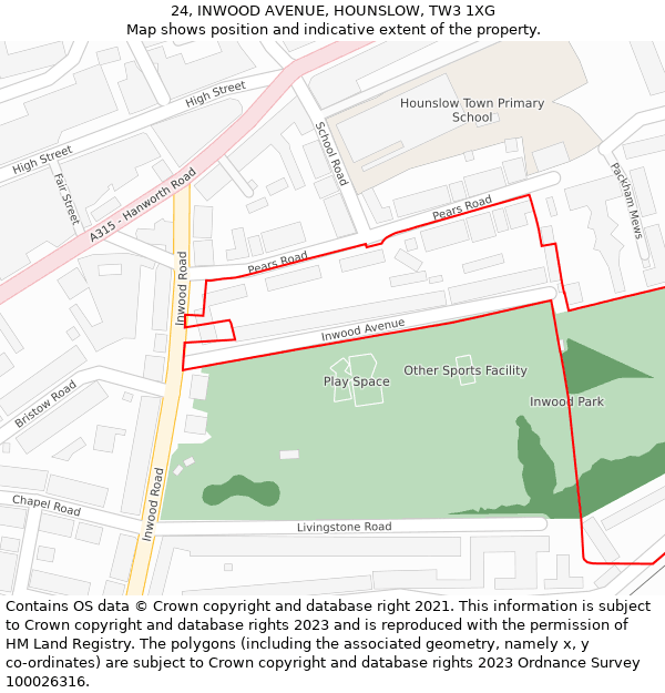 24, INWOOD AVENUE, HOUNSLOW, TW3 1XG: Location map and indicative extent of plot