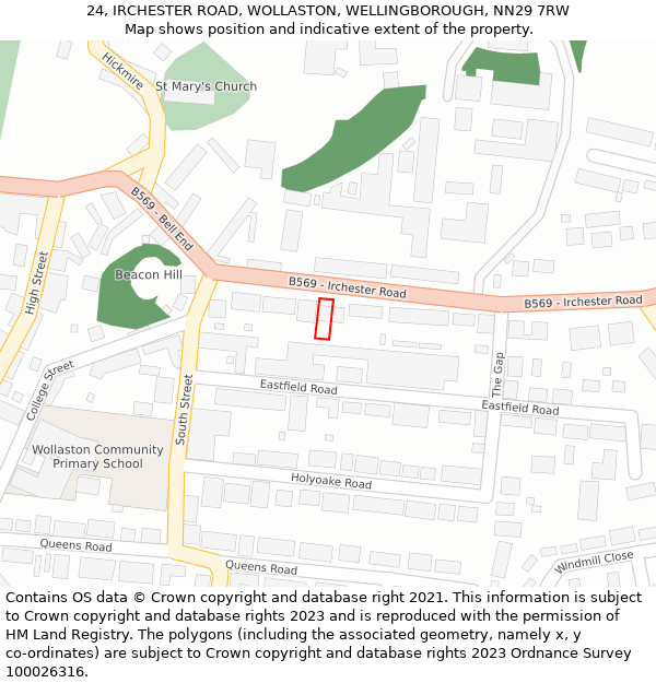 24, IRCHESTER ROAD, WOLLASTON, WELLINGBOROUGH, NN29 7RW: Location map and indicative extent of plot