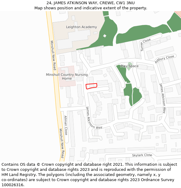 24, JAMES ATKINSON WAY, CREWE, CW1 3NU: Location map and indicative extent of plot