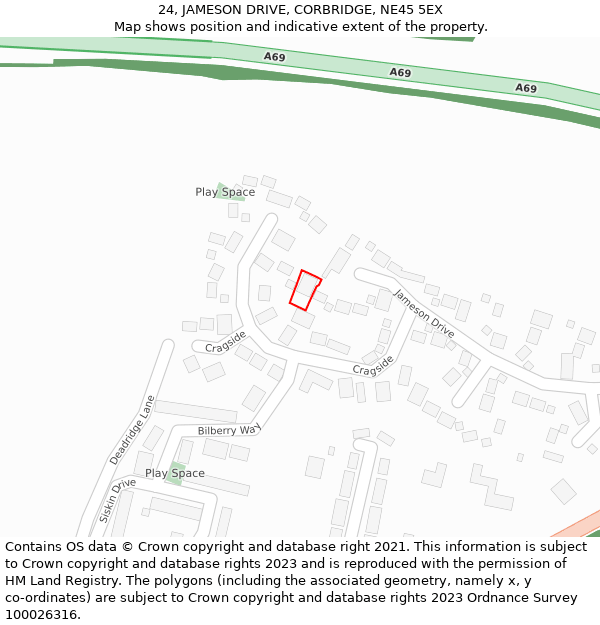 24, JAMESON DRIVE, CORBRIDGE, NE45 5EX: Location map and indicative extent of plot