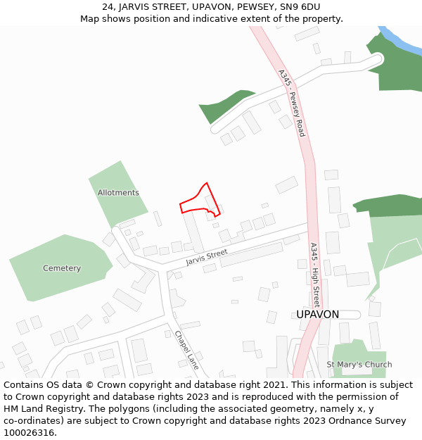 24, JARVIS STREET, UPAVON, PEWSEY, SN9 6DU: Location map and indicative extent of plot