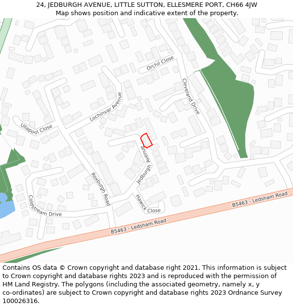 24, JEDBURGH AVENUE, LITTLE SUTTON, ELLESMERE PORT, CH66 4JW: Location map and indicative extent of plot
