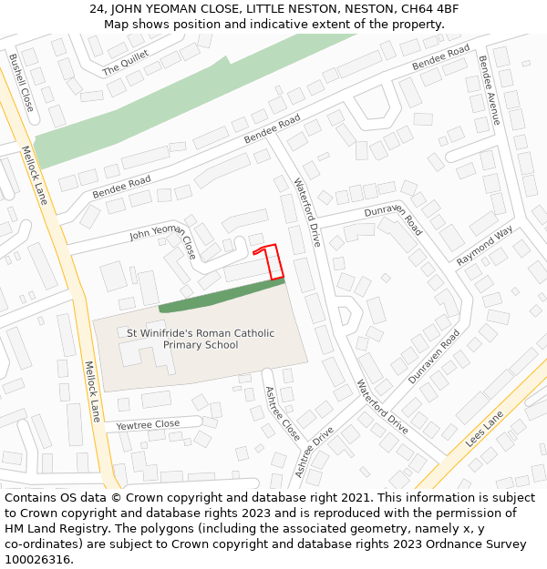 24, JOHN YEOMAN CLOSE, LITTLE NESTON, NESTON, CH64 4BF: Location map and indicative extent of plot