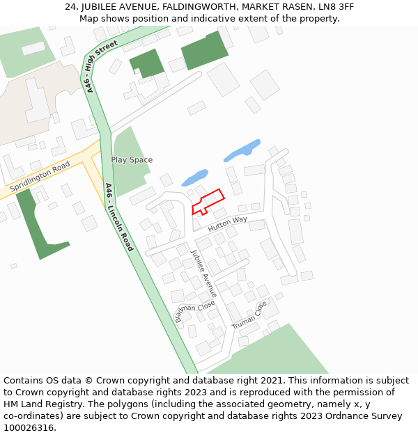 24, JUBILEE AVENUE, FALDINGWORTH, MARKET RASEN, LN8 3FF: Location map and indicative extent of plot