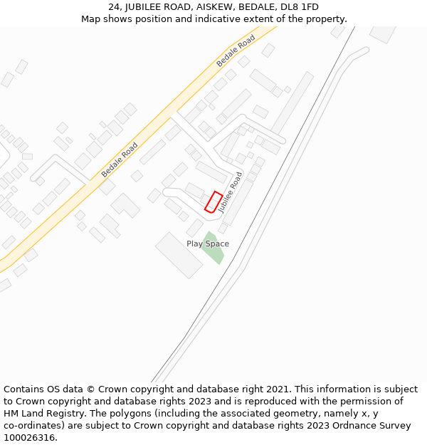 24, JUBILEE ROAD, AISKEW, BEDALE, DL8 1FD: Location map and indicative extent of plot