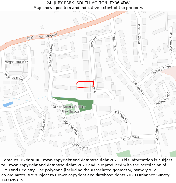 24, JURY PARK, SOUTH MOLTON, EX36 4DW: Location map and indicative extent of plot