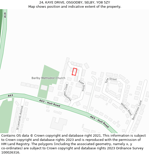 24, KAYE DRIVE, OSGODBY, SELBY, YO8 5ZY: Location map and indicative extent of plot
