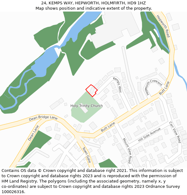 24, KEMPS WAY, HEPWORTH, HOLMFIRTH, HD9 1HZ: Location map and indicative extent of plot