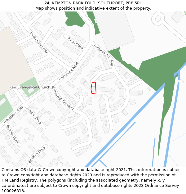 24, KEMPTON PARK FOLD, SOUTHPORT, PR8 5PL: Location map and indicative extent of plot