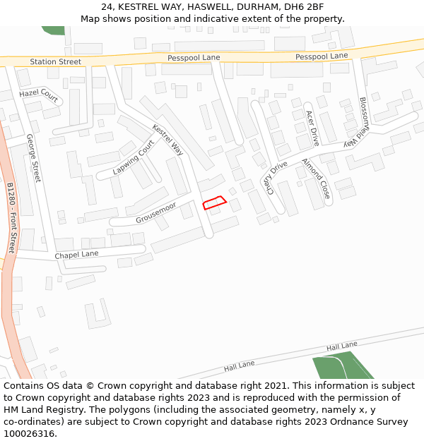 24, KESTREL WAY, HASWELL, DURHAM, DH6 2BF: Location map and indicative extent of plot