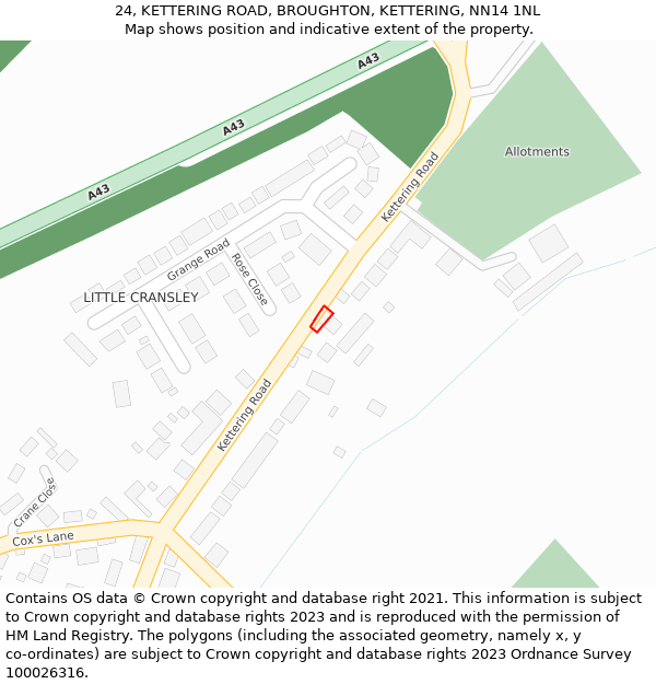 24, KETTERING ROAD, BROUGHTON, KETTERING, NN14 1NL: Location map and indicative extent of plot