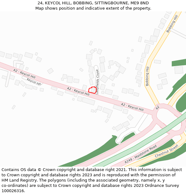 24, KEYCOL HILL, BOBBING, SITTINGBOURNE, ME9 8ND: Location map and indicative extent of plot