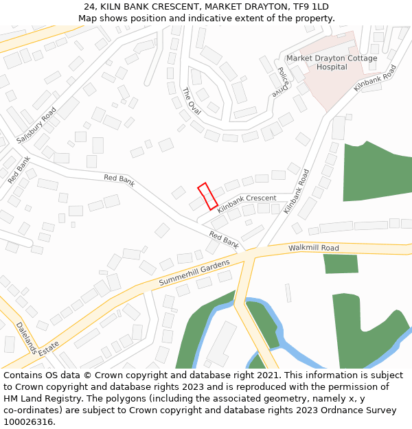 24, KILN BANK CRESCENT, MARKET DRAYTON, TF9 1LD: Location map and indicative extent of plot