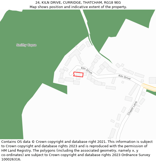 24, KILN DRIVE, CURRIDGE, THATCHAM, RG18 9EG: Location map and indicative extent of plot