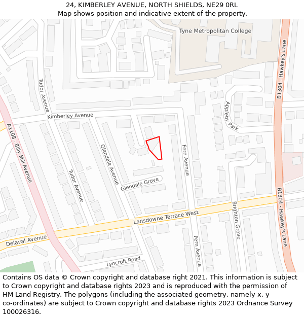 24, KIMBERLEY AVENUE, NORTH SHIELDS, NE29 0RL: Location map and indicative extent of plot