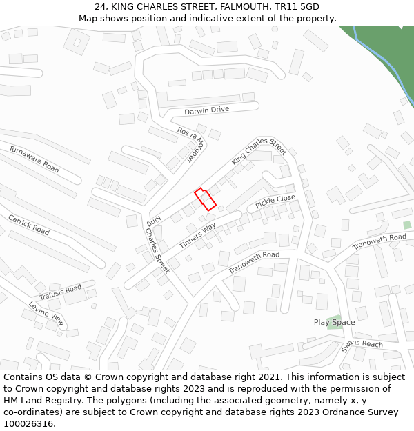 24, KING CHARLES STREET, FALMOUTH, TR11 5GD: Location map and indicative extent of plot