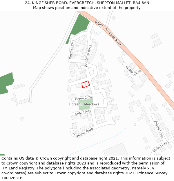 24, KINGFISHER ROAD, EVERCREECH, SHEPTON MALLET, BA4 6AN: Location map and indicative extent of plot