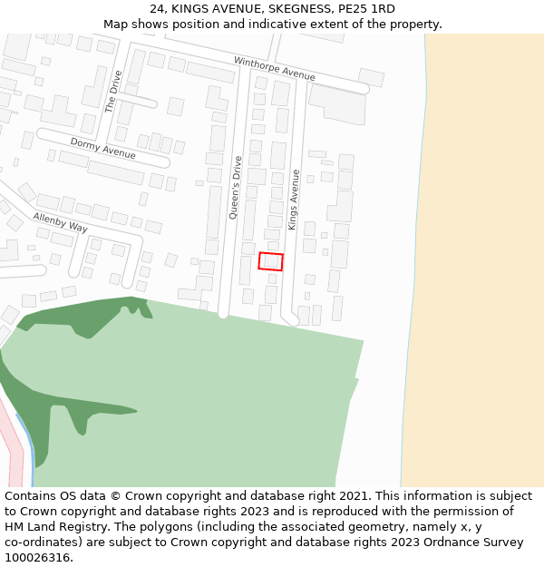 24, KINGS AVENUE, SKEGNESS, PE25 1RD: Location map and indicative extent of plot