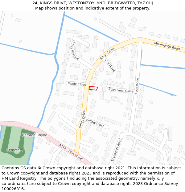 24, KINGS DRIVE, WESTONZOYLAND, BRIDGWATER, TA7 0HJ: Location map and indicative extent of plot