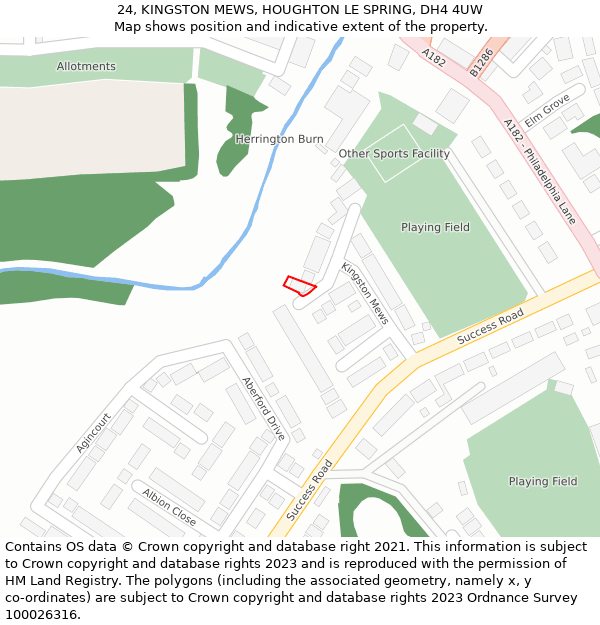 24, KINGSTON MEWS, HOUGHTON LE SPRING, DH4 4UW: Location map and indicative extent of plot