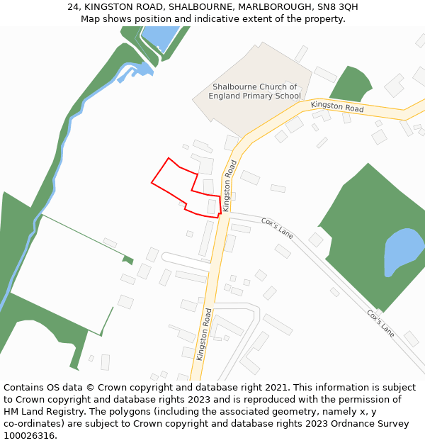 24, KINGSTON ROAD, SHALBOURNE, MARLBOROUGH, SN8 3QH: Location map and indicative extent of plot