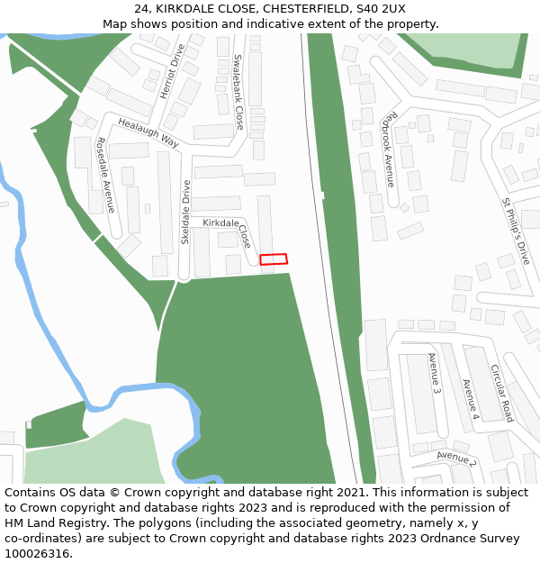 24, KIRKDALE CLOSE, CHESTERFIELD, S40 2UX: Location map and indicative extent of plot