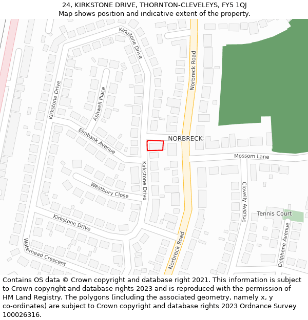 24, KIRKSTONE DRIVE, THORNTON-CLEVELEYS, FY5 1QJ: Location map and indicative extent of plot