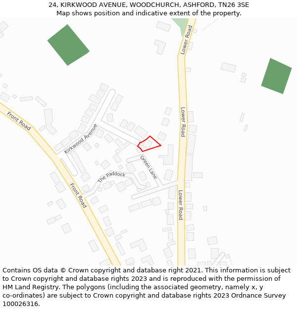 24, KIRKWOOD AVENUE, WOODCHURCH, ASHFORD, TN26 3SE: Location map and indicative extent of plot