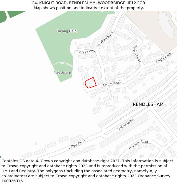 24, KNIGHT ROAD, RENDLESHAM, WOODBRIDGE, IP12 2GR: Location map and indicative extent of plot