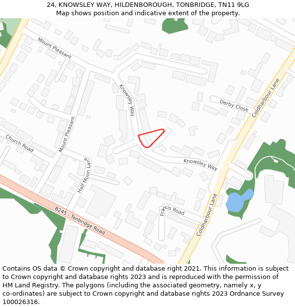 24, KNOWSLEY WAY, HILDENBOROUGH, TONBRIDGE, TN11 9LG: Location map and indicative extent of plot